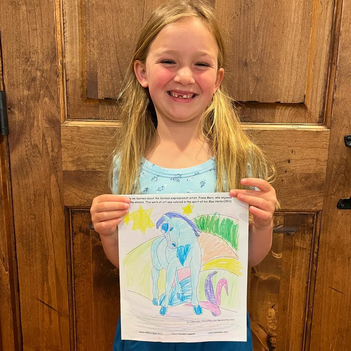 mathgoggles's tweet photo. When your favorite camper arrived with her horse, using Franz Marc's "Blue Horse" (1911) as a springboard for counting, and exploring and predicting patterns in a table, was a must! #MathGoggles #Math+Art=Fun https://t.co/WR95vy6DQP
