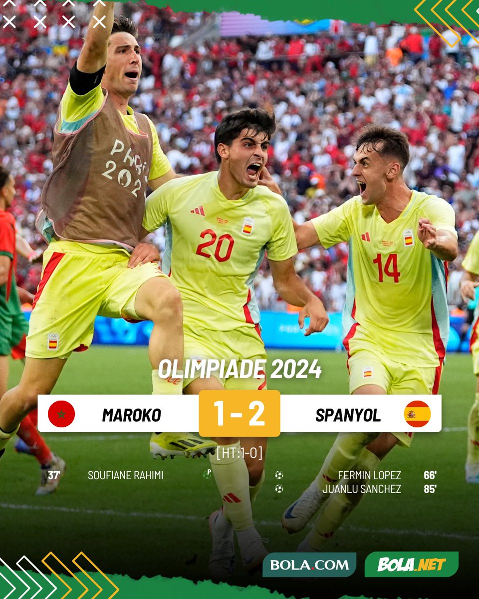 Bolanet's tweet image. #LiveBolanet FT: Maroko 1-2 Spanyol | Possessions: 48%-52% | Shots: 17-14 | Corners: 5-11

Epic Comeback, Spanyol lolos ke partai puncak Olimpiade Paris 2024!

📸: AP

#olimpiade #maroko #spanyol #blnrin #bolanetreview
