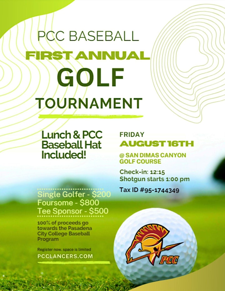 PCCAthletics's tweet photo. Spots still available for the PCC Baseball's 1st Golf Tournament on August 16 at San Dimas Gold Course. https://t.co/acsw244YBi