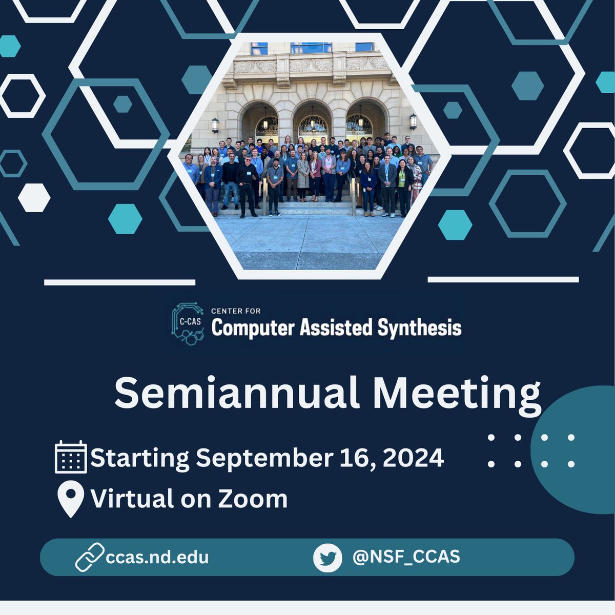 NSF Center for Computer Assisted Synthesis (@nsf_ccas) on Twitter photo Don't forget to register for the C-CAS Semi-Annual Meeting Series!  Join us for virtual seminars with industry experts. 🗓 Dates: 9/16, 9/23, 9/30, 10/7, 10/14 ⏰ 12-1 PM ET. 
Register here: forms.gle/eGZr6nvvJM6L7t…  
#CompChem #Innovation #Science #Networking #ProDevo #Research Don't forget to register for the C-CAS Semi-Annual Meeting Series!  Join us for virtual seminars with industry experts. 🗓 Dates: 9/16, 9/23, 9/30, 10/7, 10/14 ⏰ 12-1 PM ET. 
Register here: forms.gle/eGZr6nvvJM6L7t…  
#CompChem #Innovation #Science #Networking #ProDevo #Research