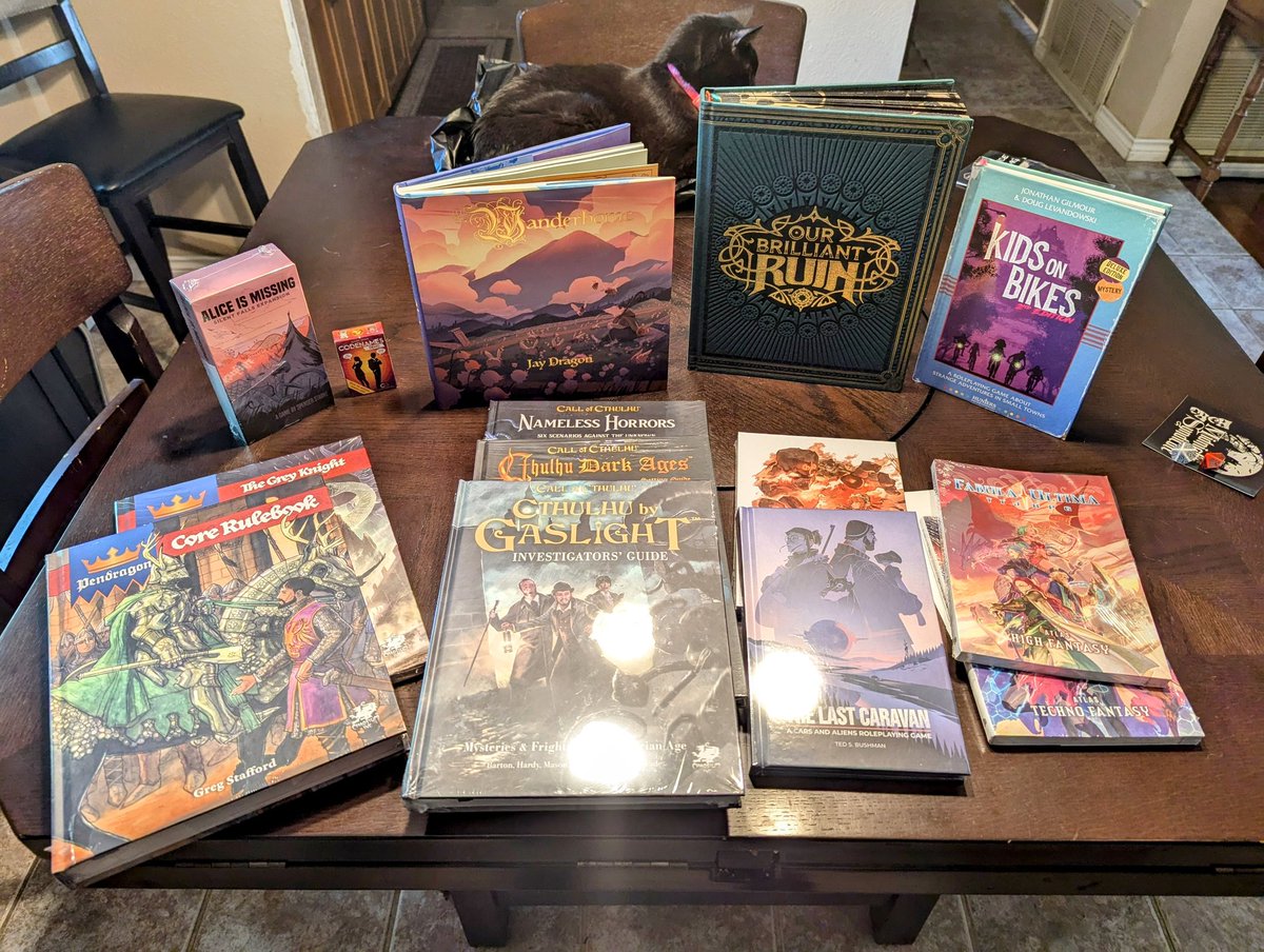 Matthew Webb 🏳️🌈 🇺🇦 (@mattstormcrow) on Twitter photo Gen Con Haul! Great stuff from <a href="/BrilliantRuinIP/">Our Brilliant Ruin</a> <a href="/Hunters_Ent/">Hunters Entertainment</a> <a href="/Chaosium_Inc/">Chaosium</a> <a href="/mythworkshq/">Mythworks</a> <a href="/NeedGamesRPG/">NEED GAMES!</a> <a href="/possum_creek/">Possum Creek Games is hangin in there</a> and <a href="/PlayRenegade/">Renegade Game Studios</a> Gen Con Haul! Great stuff from <a href="/BrilliantRuinIP/">Our Brilliant Ruin</a> <a href="/Hunters_Ent/">Hunters Entertainment</a> <a href="/Chaosium_Inc/">Chaosium</a> <a href="/mythworkshq/">Mythworks</a> <a href="/NeedGamesRPG/">NEED GAMES!</a> <a href="/possum_creek/">Possum Creek Games is hangin in there</a> and <a href="/PlayRenegade/">Renegade Game Studios</a>