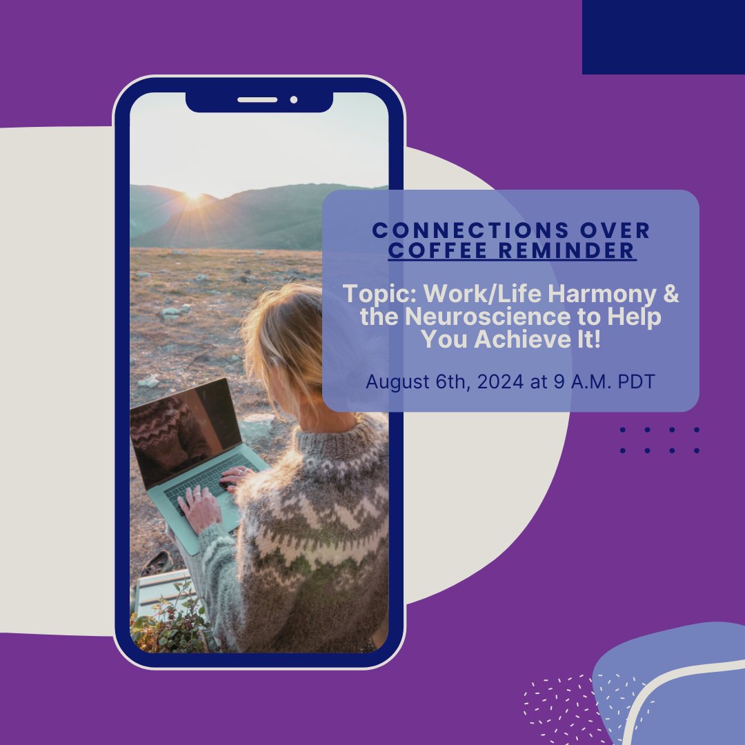 REMINDER: Don’t miss tomorrow’s Connections Over Coffee. 

Topic: Work/Life Harmony &amp; the Neuroscience to Help You Achieve It

Date &amp; Time: August 6th at 9:00 a.m. PDT
Location: Virtual

Visit the link below to register. 
ybmuniversity.com/connections-ov…