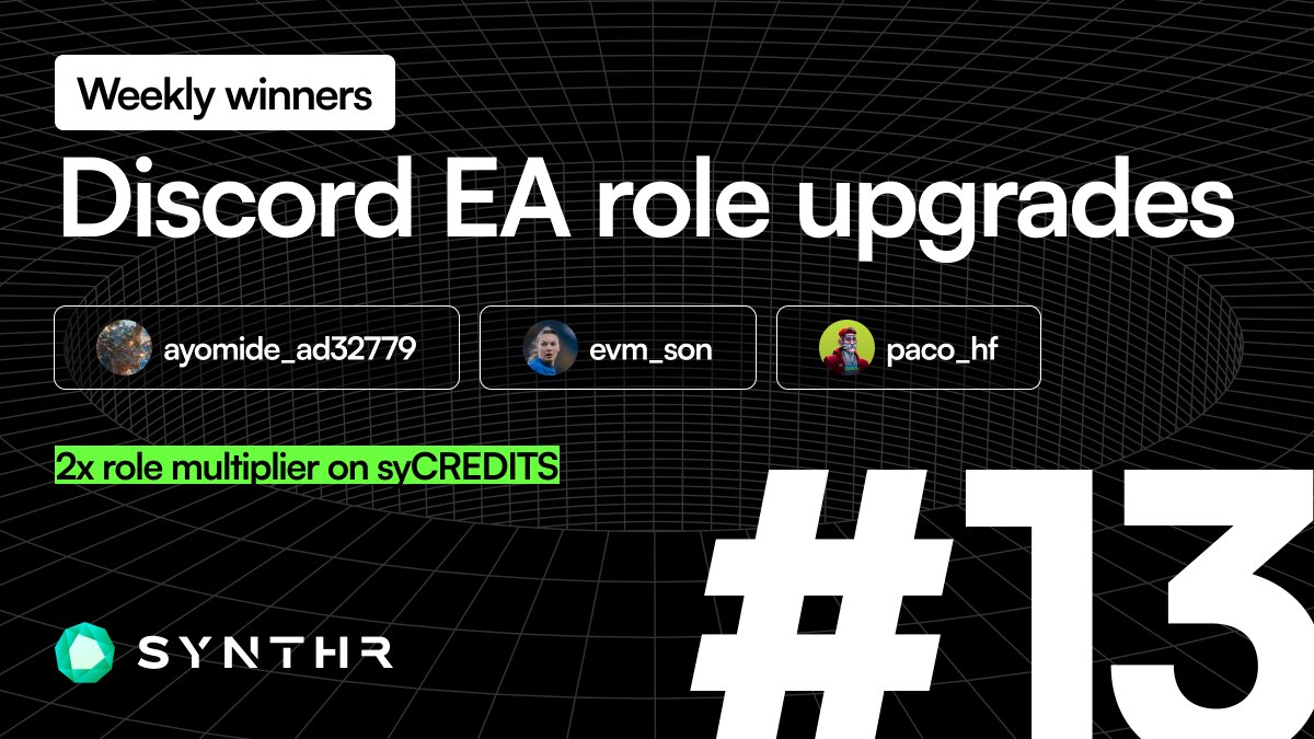 🎉 Week 13 EA role upgrade champs revealed! It's 2x SyCREDITS time!

💥 Top the weekly Zealy XP leaderboard or win the quiz nite! 🔥

💰 Ready to own the leaderboard? 🚀

#Zealy #DeFi