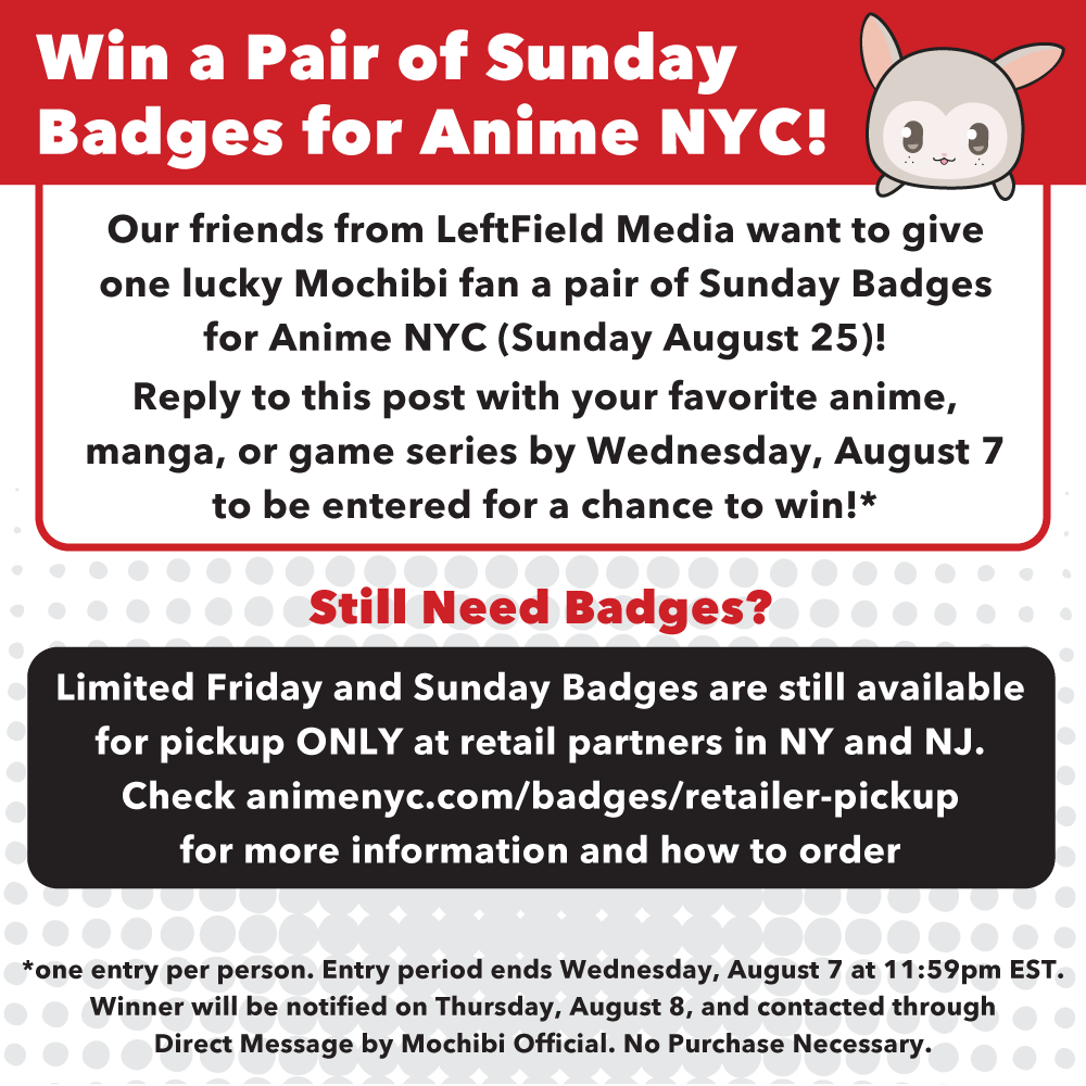 InfinifanInc's tweet photo. We're partnering with #AnimeNYC to give away a pair of Sunday passes! Still need badges? Purchase online and pickup from retail partners in NY and NJ- Limited Friday and Sunday badges are still available! https://t.co/JSI83dz9hv https://t.co/pnhNTFiqD4