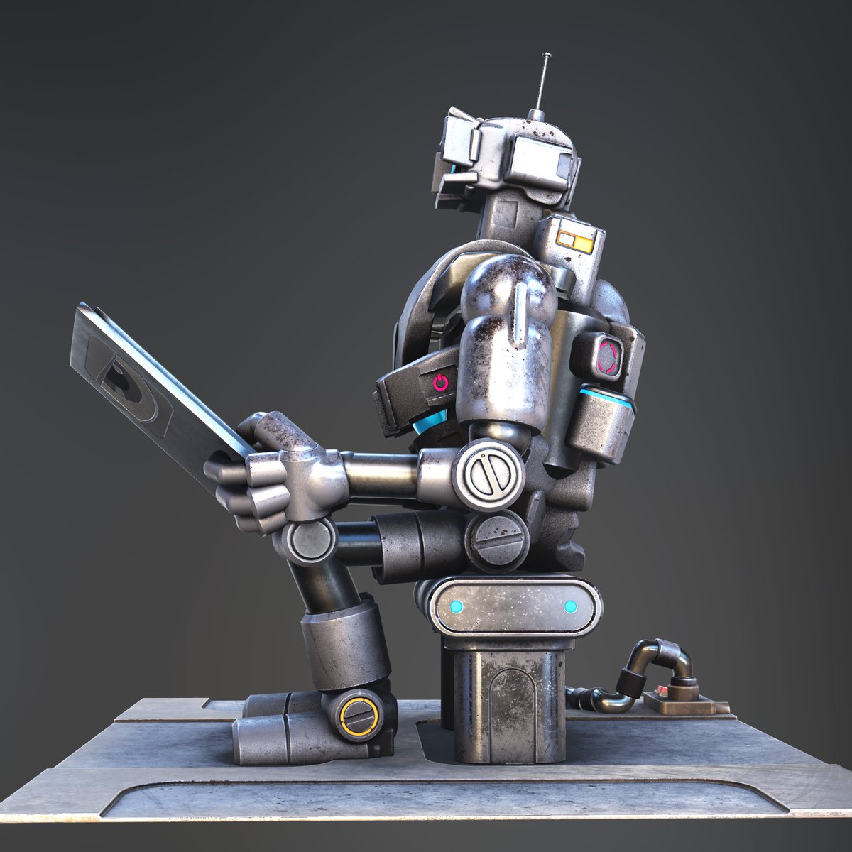 SteveTalkowski's tweet photo. Reading Mech. Another @Adobe @Substance3d Modeler VR sketch, textured in Substance Painter.
If you can decipher the binary text, you know what to do! 🤓 #sketchbot #vr #sculpting https://t.co/EVMPYDSSlc