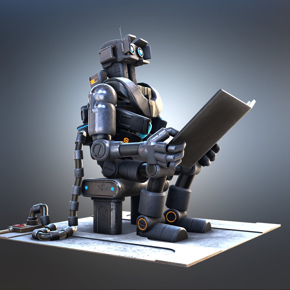 SteveTalkowski's tweet photo. Reading Mech. Another @Adobe @Substance3d Modeler VR sketch, textured in Substance Painter.
If you can decipher the binary text, you know what to do! 🤓 #sketchbot #vr #sculpting https://t.co/EVMPYDSSlc