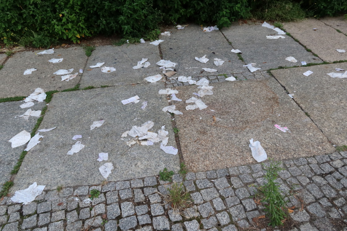 LuisenstadtF's tweet photo. #Sebastianstr., #Luckauer Str. #Kreuzberg und #Mitte. Stabile #Müllsituation. Auch #Damenbinden auf dem #Gehweg. Die Baumscheiben berlintypisch gepflegt. Verwildert seit Jahren. https://t.co/lhEMNm3w30