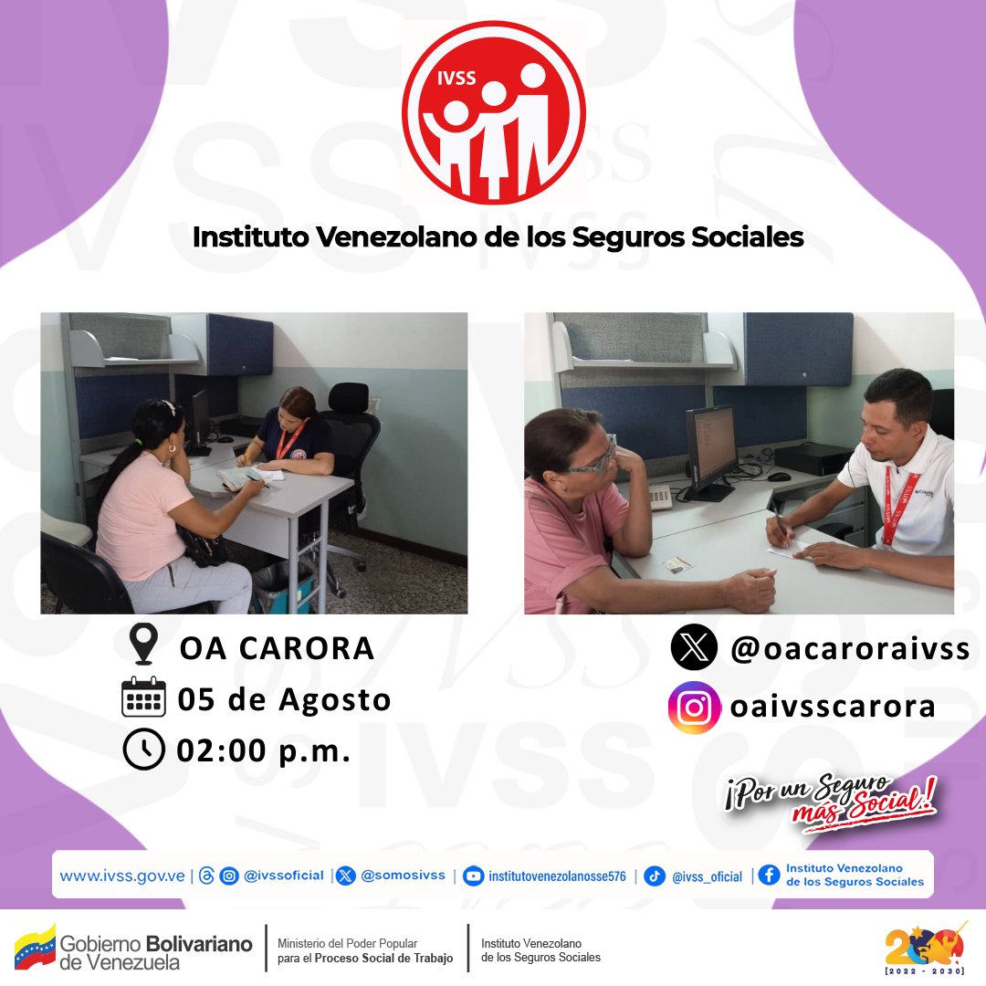 OACARORAIVSS's tweet photo. #05Ago|
Sección de Presentaciones
Atención y asesoría  en materia de prestaciones en dinero.
Parroquia Trinidad Samuel del Municipio Torres.

#PatriaSoberanaYPlena

#OACARORA #IVSS #Prestaciones

@nicolasmaduro 
@magalygutierrezvina 
@ivssoficial 
@mippcivzla https://t.co/FxgdZ3gtCF