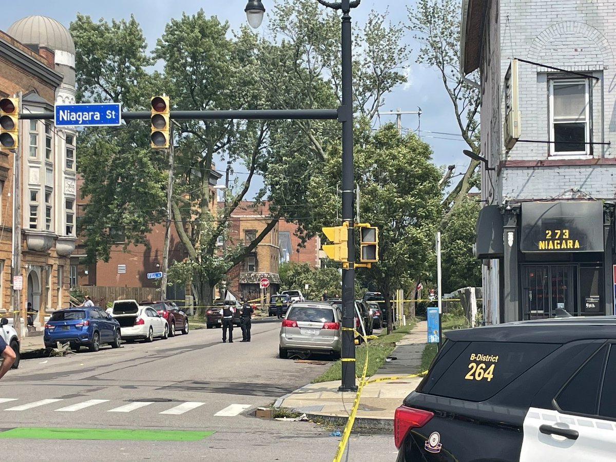WBEN's tweet photo. NOW: Storm assessment continues as a possible tornado smashed a part of Downtown Buffalo. This is the scene near Niagara Street and Carolina Street, where several trees are damaged or destroyed. https://t.co/HAgERRfHmv