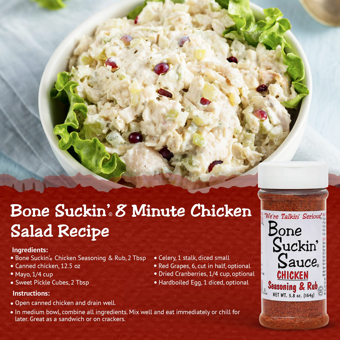 BoneSuckinSauce's tweet image. Spice up your day with our insanely delicious Bone Suckin' 8 Minute #ChickenSalad. Packed with flavor and ready in a flash, it's the perfect pick-me-up to power through anything! 💪🍗

 #QuickMeals #FoodieFinds #EasyRecipes #BoneSuckin #BoneSuckinSauce
