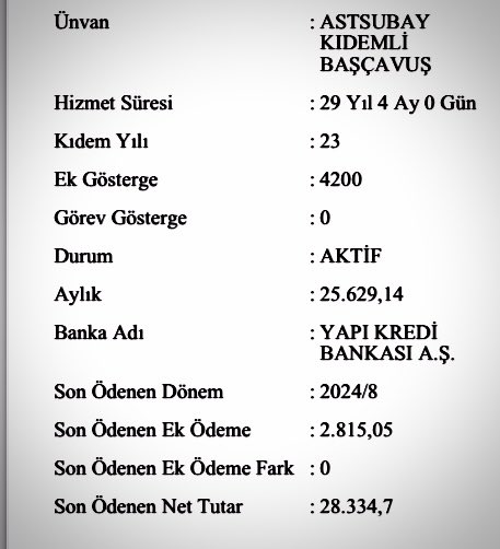 30 yıl hizmet etmiş emekli Astsubay Kıdemli Başçavuş'un maaş bordrosu. Neredeyse açlık sınırında.

Utanın.

<a href="/memetsimsek/">Mehmet Simsek</a> 

#AstsubaylarHakMücadelesinde 
#AstsubayaAdalet