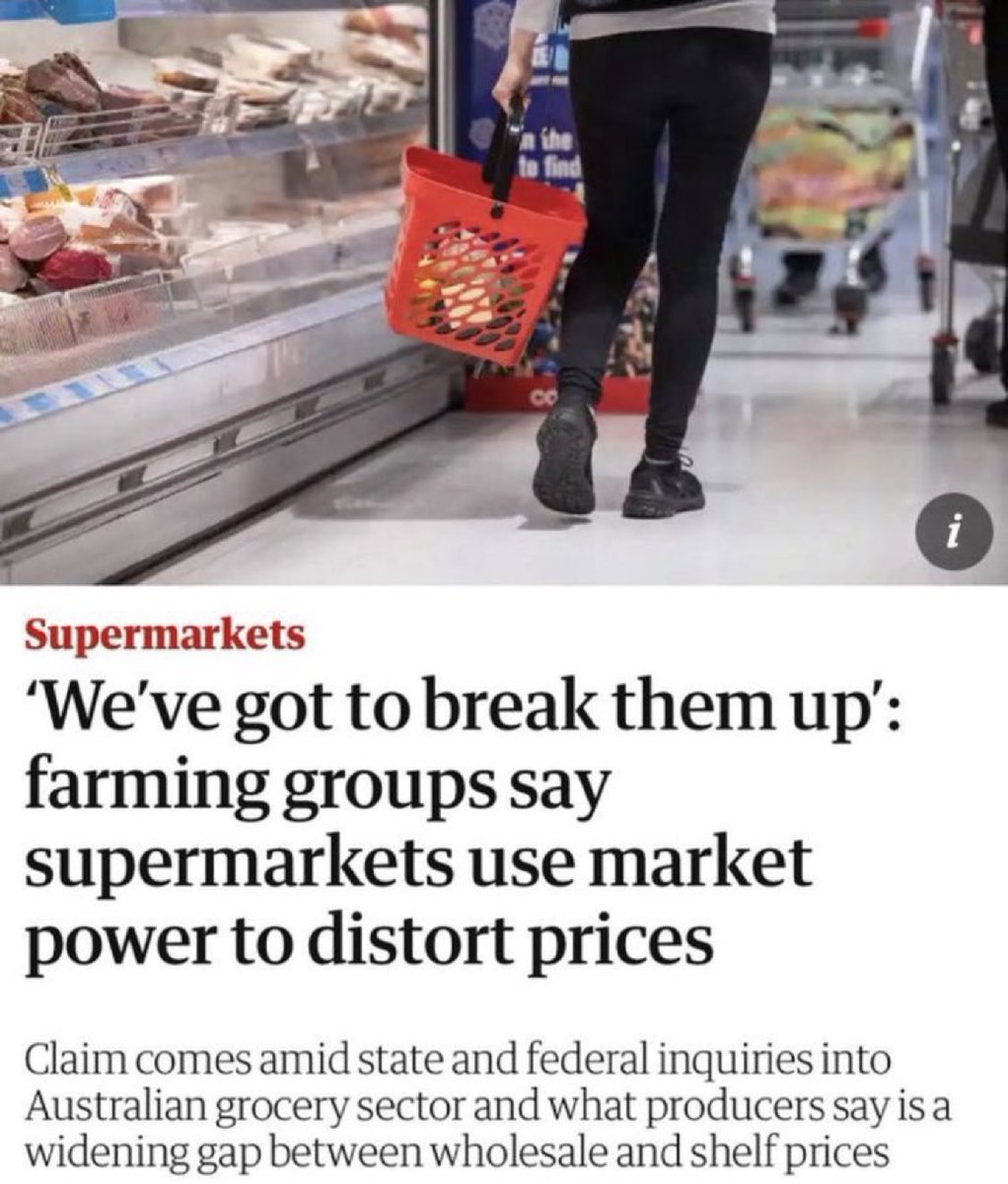 “Farming groups have accused the major supermarkets of using their power to distort the market, leading to elevated prices for shoppers and low prices for producers.”