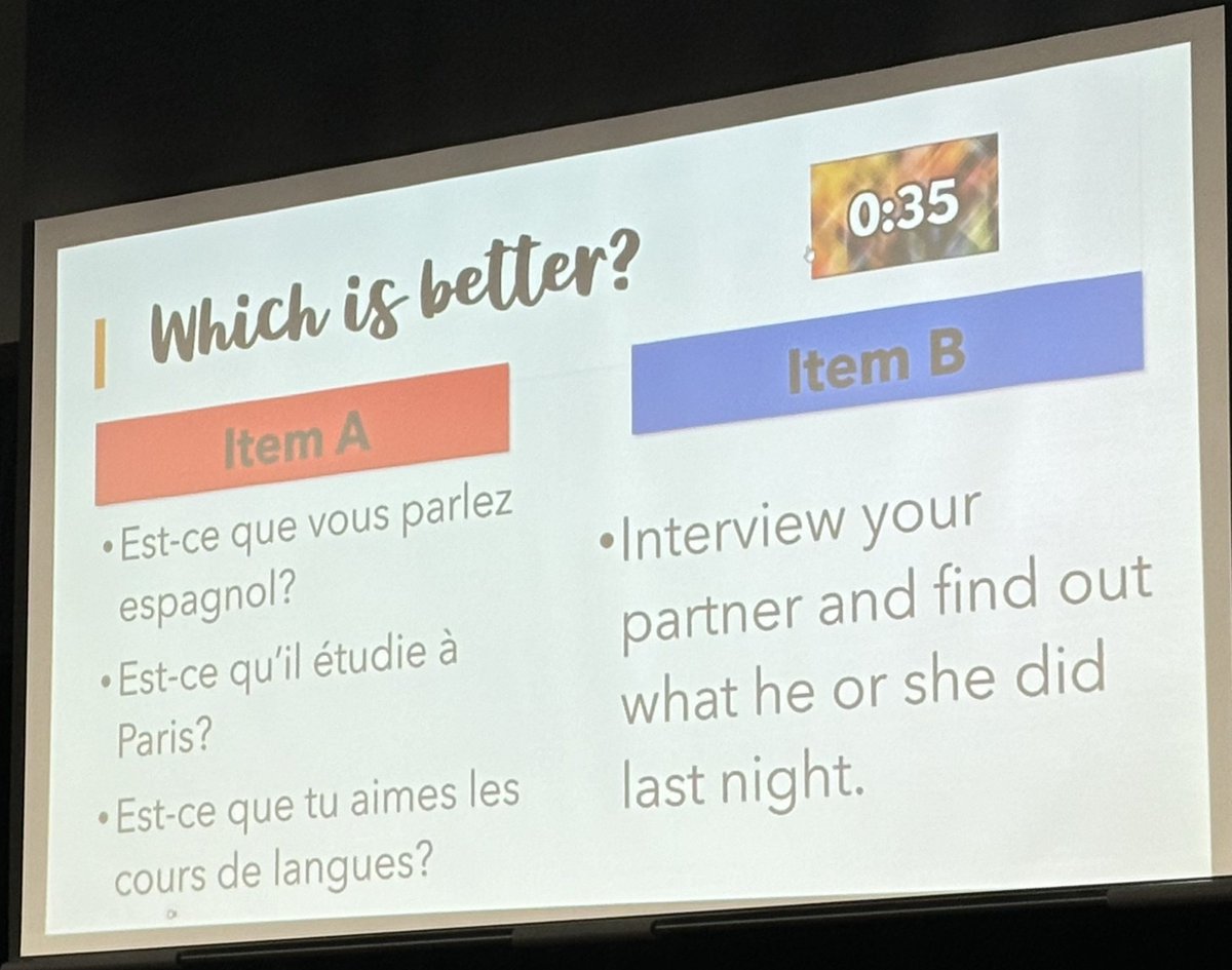 During Day 1 of DTD, <a href="/cecilialaraLOTE/">Cecilia Lara</a> is working with <a href="/KatyISD/">Katy ISD</a> LOTE teachers on the qualities that are necessary for our students acquire language. #SecCI