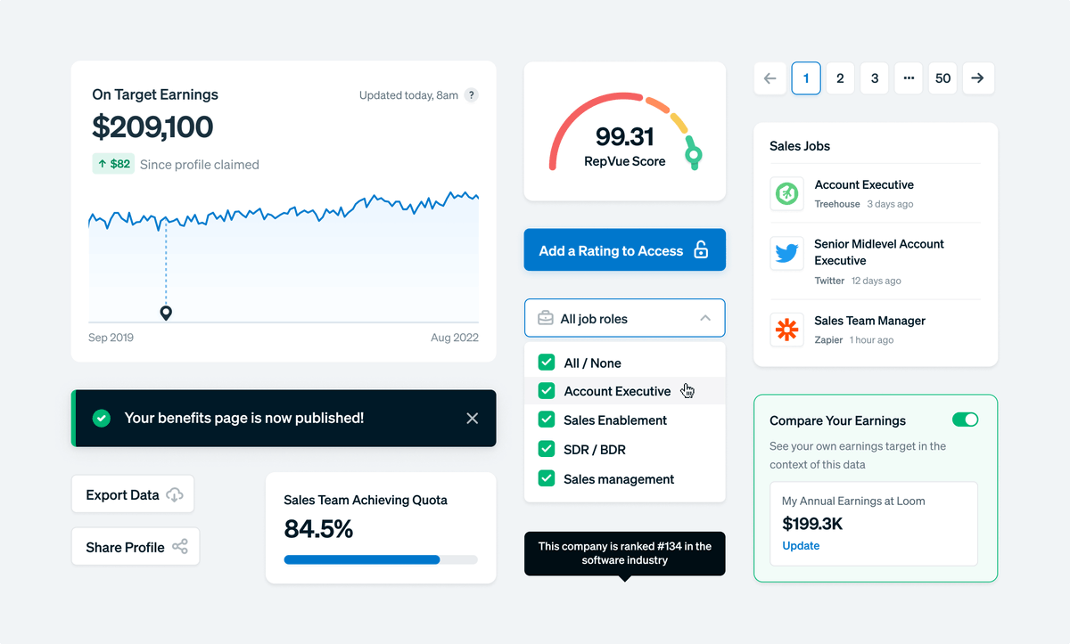 A few design elements for our work with <a href="/repvue/">RepVue</a>.  
See the full case study at dreamten.com/work/repvue