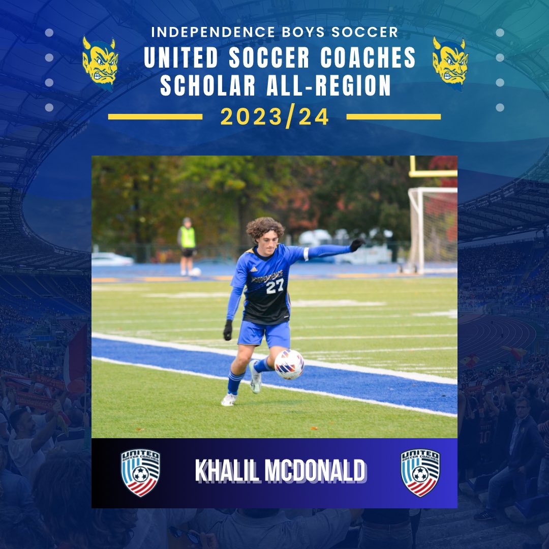 Congrats to Khalil McDonald for being the second ever Independence Soccer player to receive the United Soccer Coaches Scholar All-Region Honor!! Go Devils 🔵😈