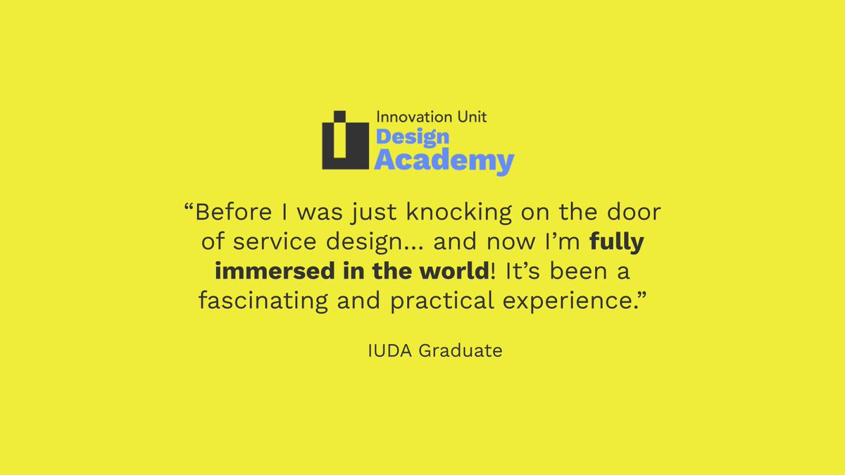 Become a catalyst for social change with the Innovation Unit Design Academy 🚀

Join us to learn Service Design methods and create meaningful impact in your work.

Don’t miss out, there are only a few spots left!

💡iuda.org.uk💡

#IUDA #SocialChange #ServiceDesign