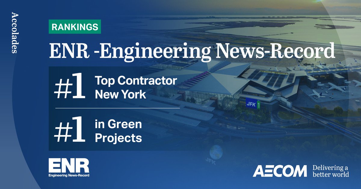 Excited to share that AECOM Tishman is ranked #1 Green Builder and #1 Contractor in NY for 2024 by ENR! This honor highlights our commitment to sustainability and innovation in the construction industry. #SustainableLegacies #AECOMTishman #GreenConstruction #Construction #ENR