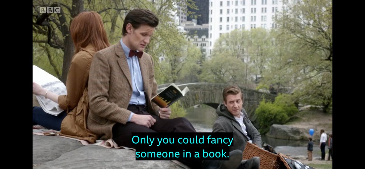 DiscipleOfBrad's tweet photo. The Doctor being so in love with River that he accidentally falls for her again when she’s a fictional character in his book https://t.co/Bj2I2FwI9N