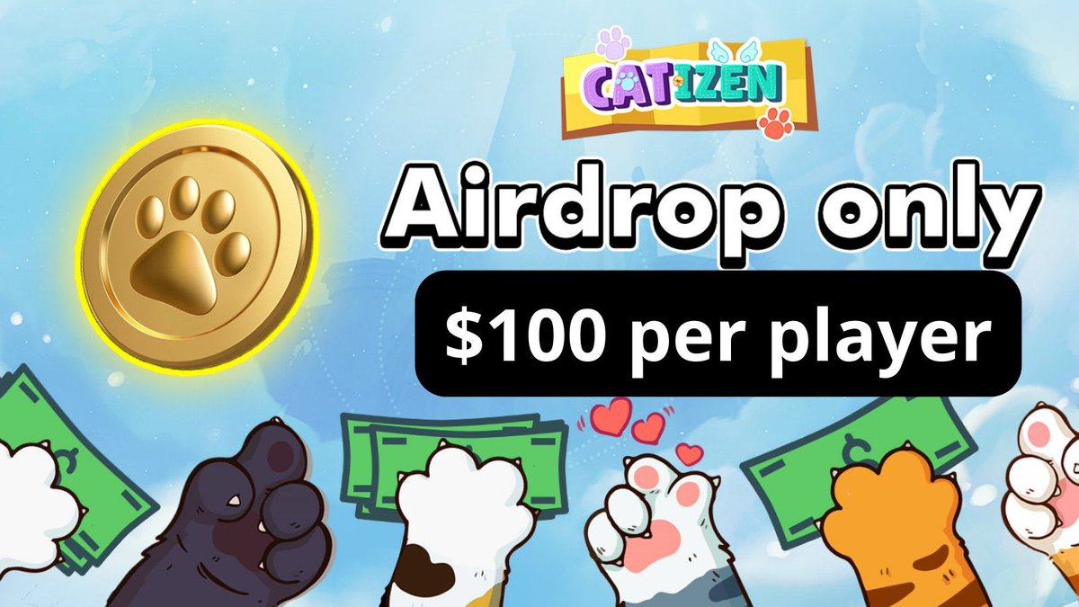 #Catizen will Airdrop $100 per player 😺

☑️ Total Market Cap will be $700M 
☑️ $CATI Airdrop share is $280M 
☑️ Avg eligible player will get $100