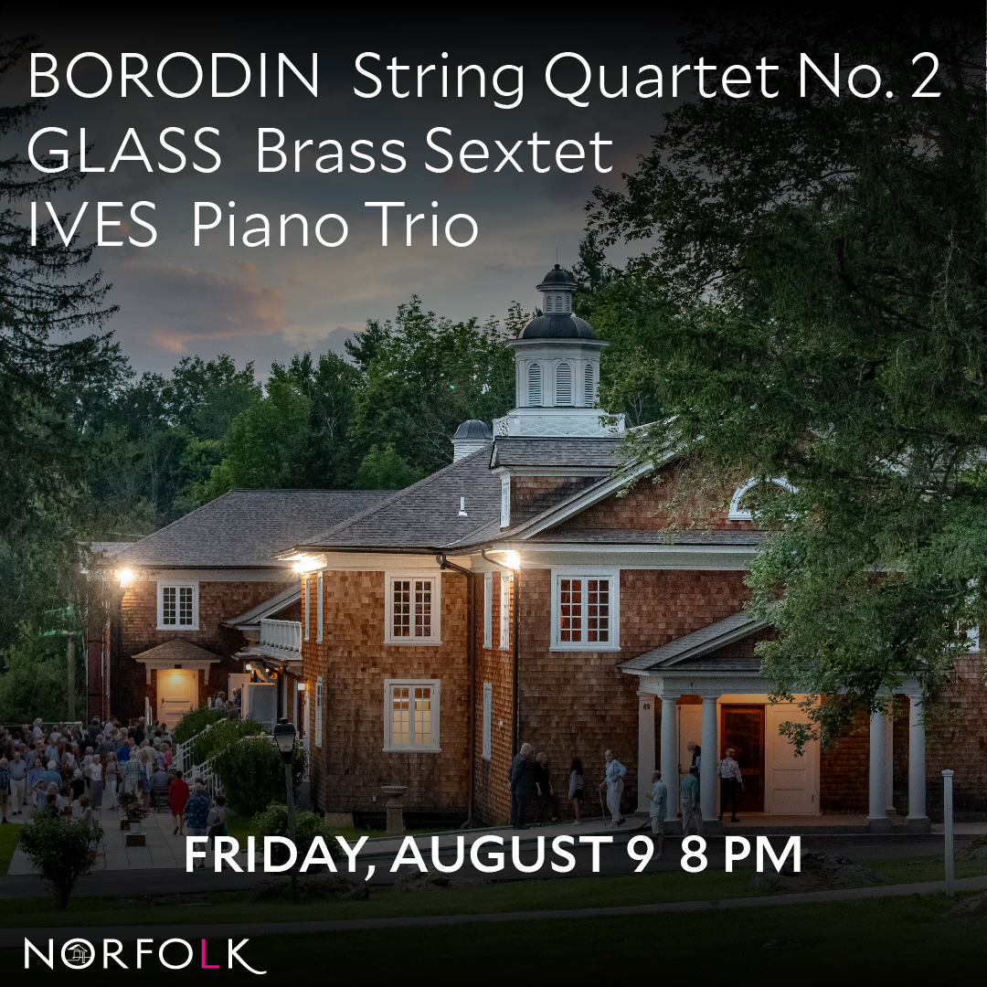 Attend this concert on August 9 to hear the Brentano Quartet's Serena Canin (violin), William Purvis (horn), and Norfolk Fellows perform works such as Borodin’s String Quartet No. 2, Glass’ Brass Sextet, and Ives’ Piano Trio.⁠
⁠
For more info, visit music.yale.edu/concerts-summe…