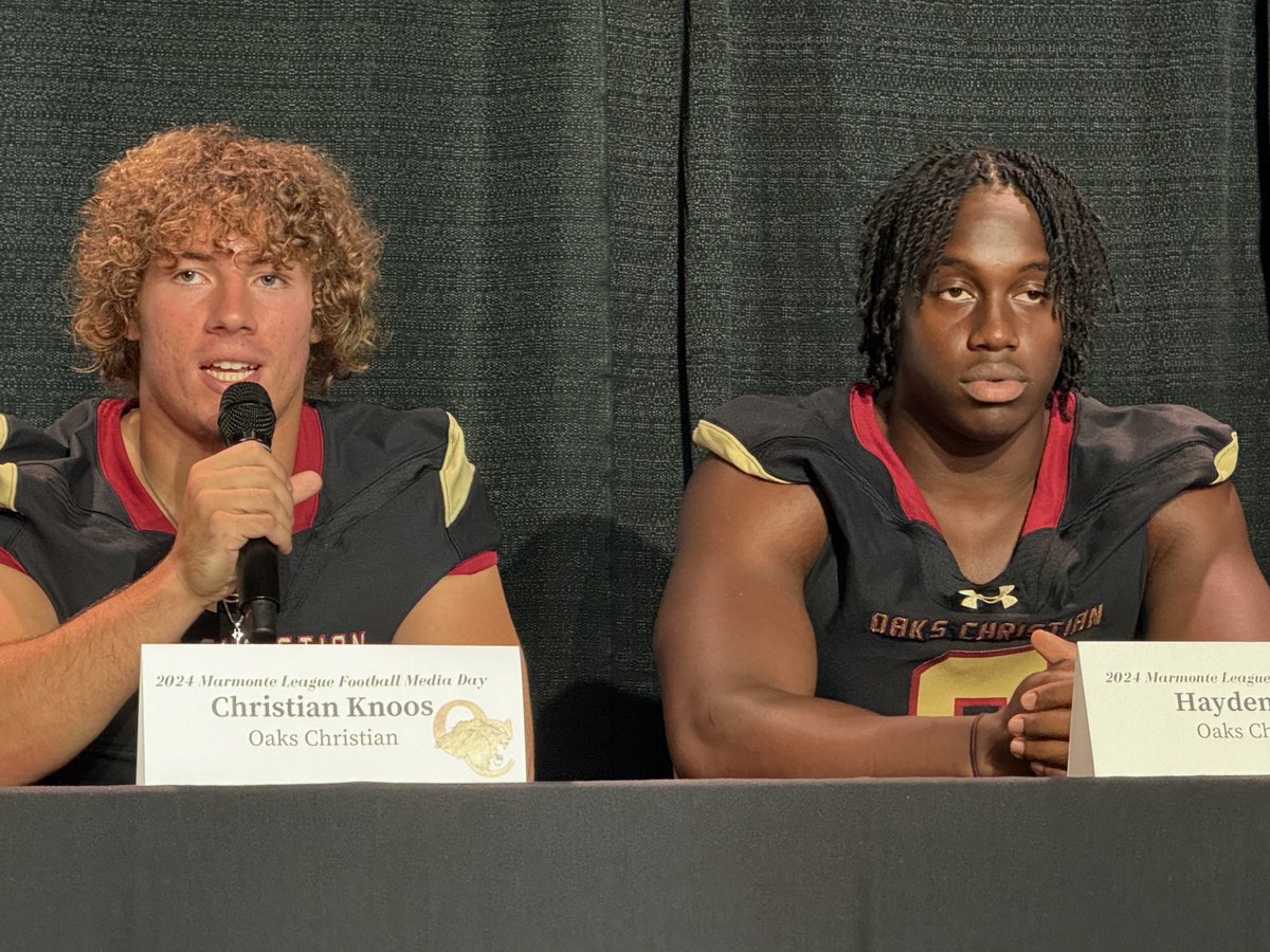 Defensive standouts. LB Christian Knoos. DE Hayden Lowe. Oaks Christian.