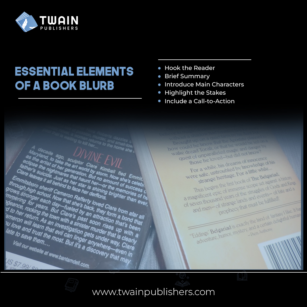 TwainPublishers's tweet photo. Master these components to create a blurb that entices readers and boosts your book's appeal.

Stay tuned for more:
https://t.co/hTaTtcv5Vp
#twainpublishers #bookblurb #bookblurbessentials #writingtips #bookmarketing #authoradvice #selfpublishing https://t.co/C4nR4optGL