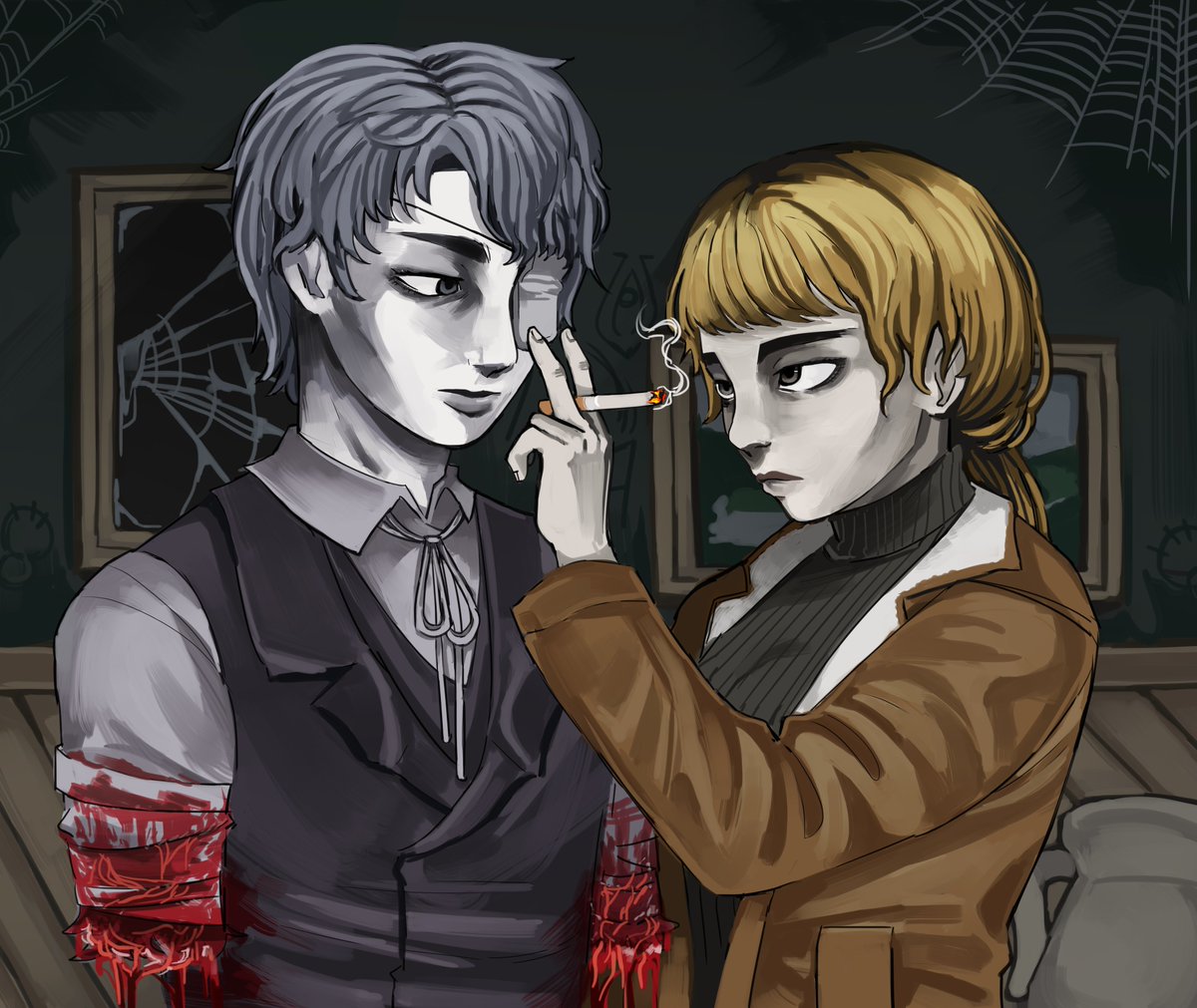 SoldierofPine's tweet photo. Daan and Karin smoke break #fearandhungerterminafanart #fearandhungertermina #daan #FearandHunger https://t.co/dEx939bcyZ