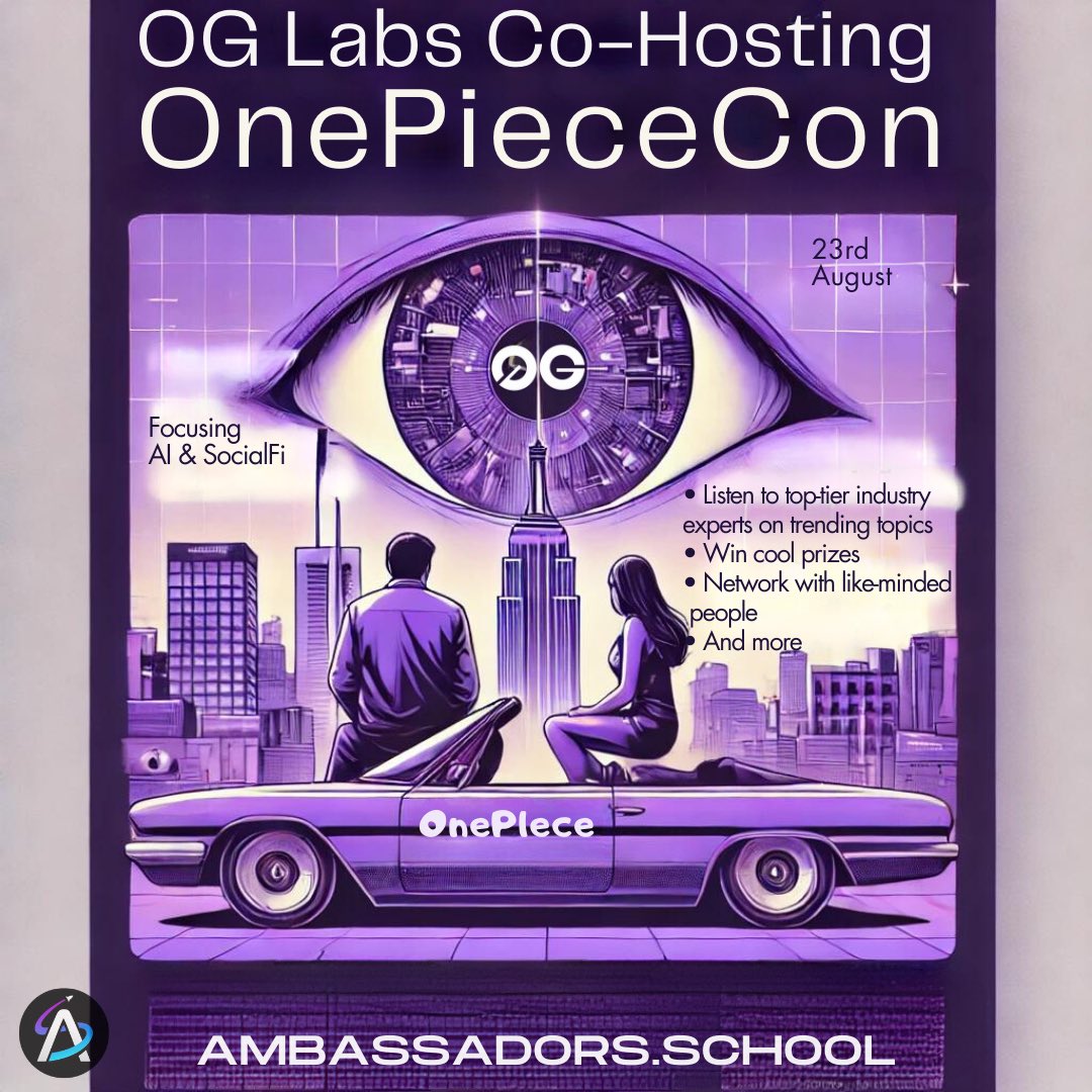 Ambassadors School (@ambassadorscrew) on Twitter photo ๐ Exciting news! OG Labs is co-hosting OnePieceCon with <a href="/OnePieceLabs/">OnePiece Labs</a>, focusing on #AI & SocialFi! ๐
Catch OG Labs Co-Founder <a href="/mheinrich/">mheinrich</a> as a speaker, along with <a href="/Weisiyuen/">Weisi</a> and <a href="/tiffanylai_/">Tiffany Lai ๐ชฉ (โงแดโง)</a>, representing the ecosystem. ๐
๐
San Francisco, August 23rd! ๐ ๐ Exciting news! OG Labs is co-hosting OnePieceCon with <a href="/OnePieceLabs/">OnePiece Labs</a>, focusing on #AI & SocialFi! ๐
Catch OG Labs Co-Founder <a href="/mheinrich/">mheinrich</a> as a speaker, along with <a href="/Weisiyuen/">Weisi</a> and <a href="/tiffanylai_/">Tiffany Lai ๐ชฉ (โงแดโง)</a>, representing the ecosystem. ๐
๐
San Francisco, August 23rd! ๐