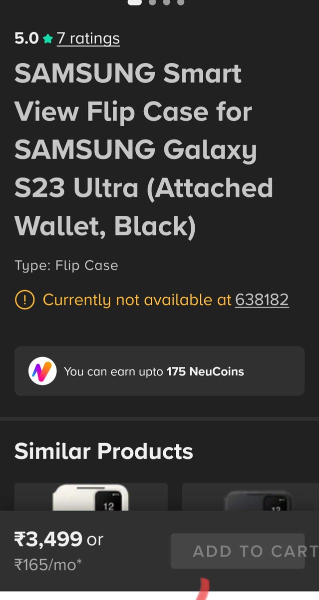 PSarathi25's tweet photo. @tata_neu Flip cover for samsung s23 ultra my pin code is not available please get it sir https://t.co/UCKAo34abn