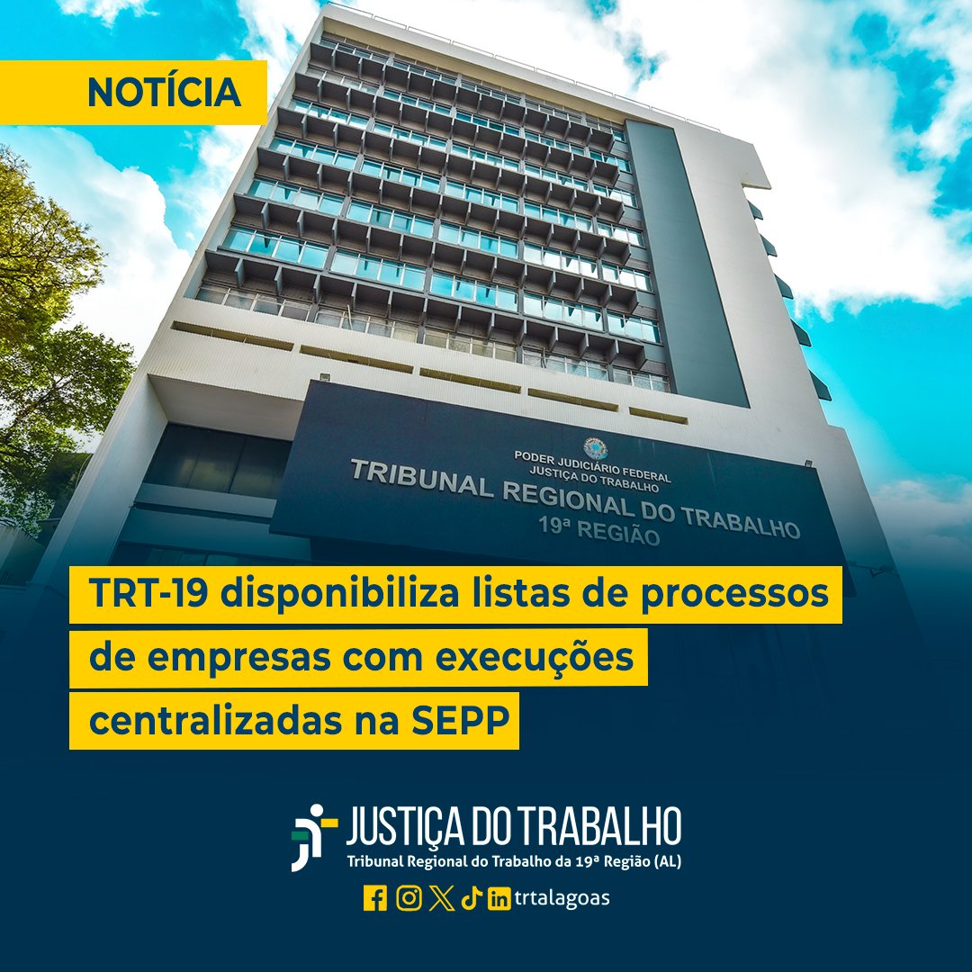 TRTAlagoas's tweet image. 🖥️ VERIFIQUE OS PROCESSOS: site.trt19.jus.br/noticia/trt-19…

#SEPP #Execução #ListaDeProcessos #TRT19 #JustiçaDoTrabalho #TRTAcessível