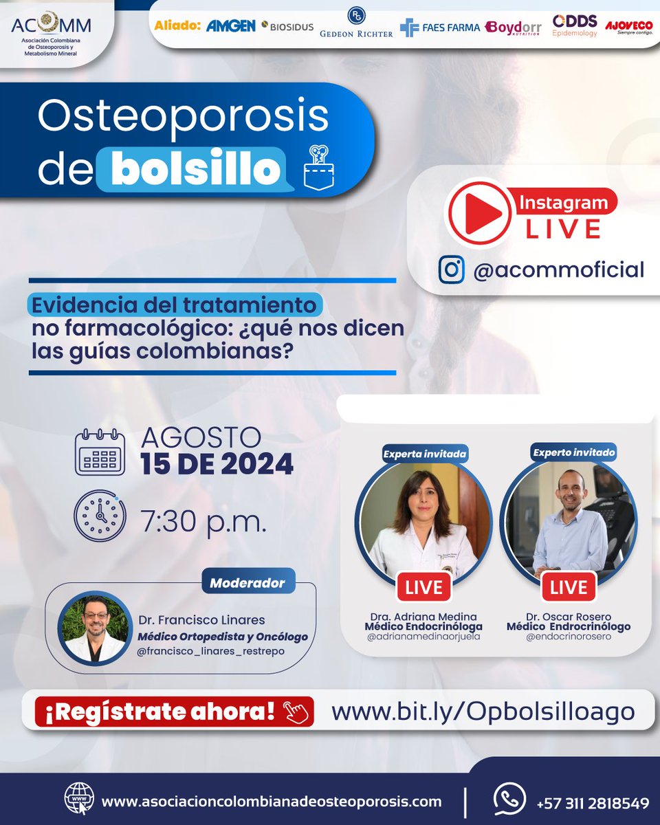 AcommOficial's tweet photo. ¿Quieres saber lo que las guías colombianas nos revelan sobre el tratamiento no farmacológico de la osteoporosis?
Únete a Osteoporosis de Bolsillo, nuestro Instagram LIVE, el próximo jueves 15 de agosto de 2024 a las 7:30 p.m. a través de @acommoficial
#ACOMM #InstagramLIVE https://t.co/iNPr2xU39k
