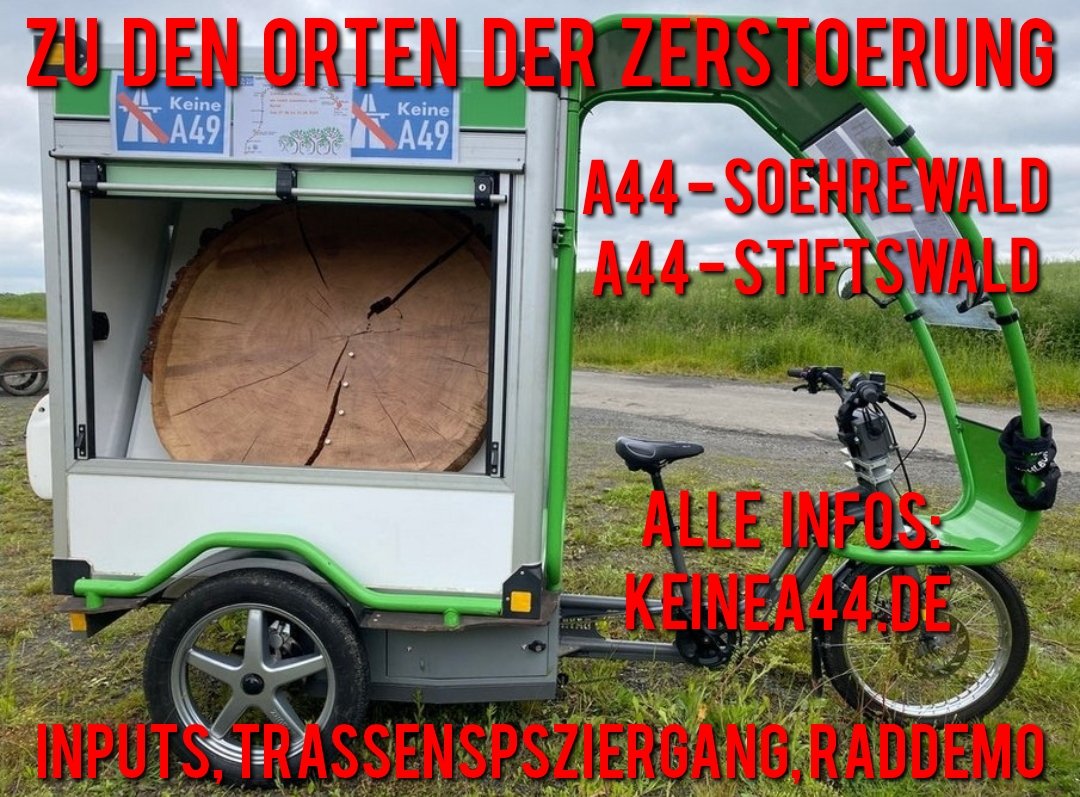 keineA44's tweet photo. Der #Danni kommt nach #Kaufungen!
Die #tatorteTour zu den Orten der (automobilen)Zerstörung macht vom 8.-10.8. Halt an der A44 an der #BergshäuserBrücke und in #Kaufungen.
Alle sind willkommen!
Programm und alle Info:
https://t.co/6s9qUQkz19 https://t.co/oJWmN2HIQF