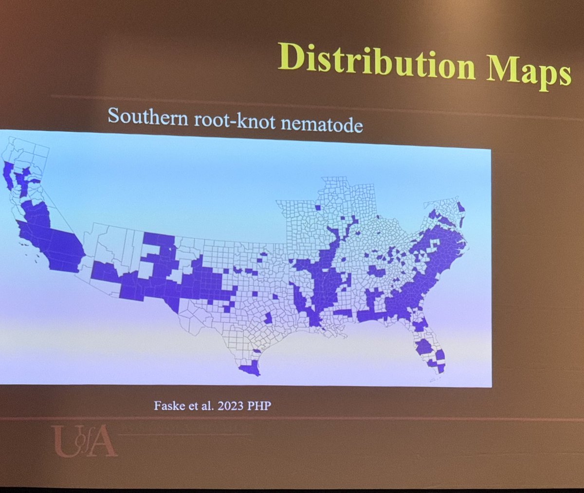 Dr. Travis Faske <a href="/travisfaske/">Travis Faske</a> from the University of Arkansas highlighted the nematode distribution maps (among other resources) available at the Crop Protection Network  <a href="/CropNetwork/">Crop Protection Network</a> during his presentation in the Management section of the SON Conference #SON2024 #Nematode