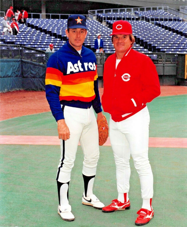 PolyesterUnis's tweet photo. Nolan Ryan &amp; Pete Rose, 1986 @astros @Reds https://t.co/dmAyUvQVqB