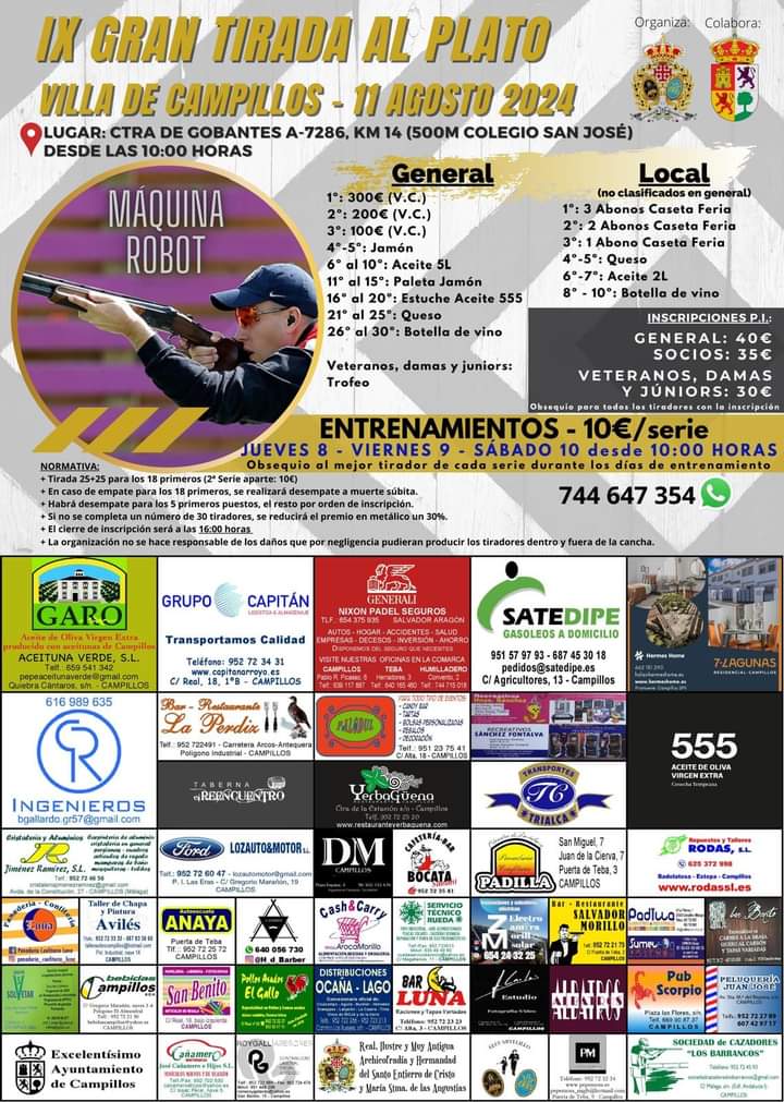 𝐈𝐗 𝗚𝗥𝗔𝗡 𝗧𝗜𝗥𝗔𝗗𝗔 𝗔𝗟 𝗣𝗟𝗔𝗧𝗢 𝗩𝗜𝗟𝗟𝗔 𝗗𝗘 𝗖𝗔𝗠𝗣𝗜𝗟𝗟𝗢𝗦 organizada por nuestra Archicofradía en colaboración del Excmo. <a href="/AytoCampillos/">AytoCampillos</a> y la Sociedad de Cazadores Los Barrancos.