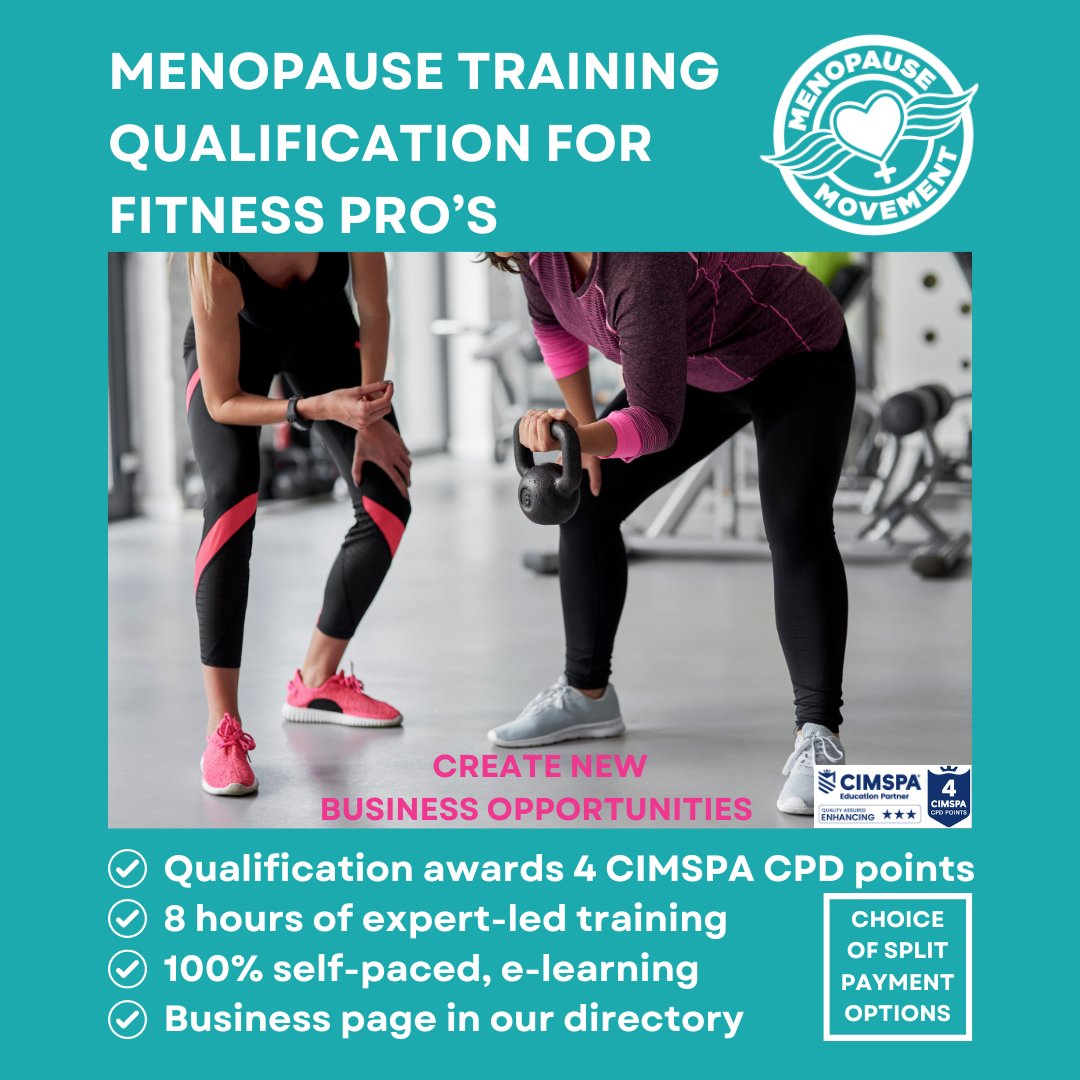 Expand your business 👉 #Menopause training qualification for #fitness &amp; #health pro's 💪 @CIMSPA Certified CPD, e-learning training program for professionals who train, teach, or treat midlife &amp; menopausal women 💫 Extend your knowledge and empower your clients 🙌