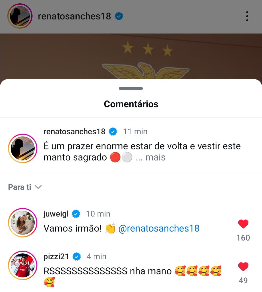 O Weigl e o Pizzi a comentarem na publicação do Renato🥺