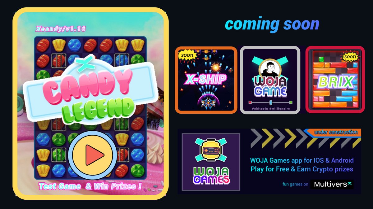 Woja_inu's tweet photo. First public version of < Candy X Legend > WOJA Games
@PulsarTransfer send 44000000 WOJAINU to 88 reactions 
 🕹️🎮<<< https://t.co/R1iGn3f8hm  >>> 🎮 🕹️

Play Game &amp; Win Prizes ( NFTs, Tokens )

Note: add Username &amp; erd adress to get your Airdrop prize 🎁 #Play more info soon https://t.co/hZ6fK6Rs1K