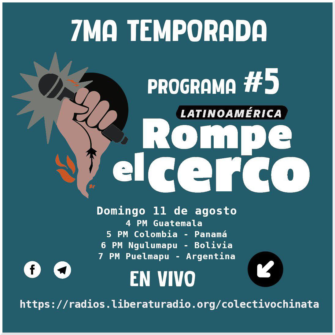 Este #Domingo 📣 En VIVO! 🍀

5# emisión - 7# temporada

Noticias de #Venezuela #wallmapu #argentina #iximulew  #Bolivia #Panama

4 PM Guatemala 
5 PM Colombia - Panamá
6 PM ngulumapu - Bolivia
7 PM puelmapu - Argentina

#radios #medios #libres #abyayala #rompeelcerco