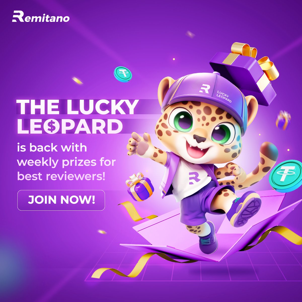 remitano's tweet photo. 🦁 The Lucky Leopard is officially Back! 🦁

Share your love for Remitano and win big! Leave a good review for Remitano on Google Play, App Store, or Trustpilot via the links below and stand a chance to win:

💰 Weekly USDT Rewards
🎁 Exclusive Remitano Branded Gift

Learn more: https://t.co/4eaVQZVAq9  

Steps to win:
1. Rate 5-star & Review
2. Screenshot your rating & Comment it below with hashtag #RemitanoReview
3. Fill out your information in this form: https://t.co/GBrNjg8zAK to receive rewards

Rate now and let the Lucky Leopard bring you luck! 🌟

#RemitanoReview #LuckyLeopard