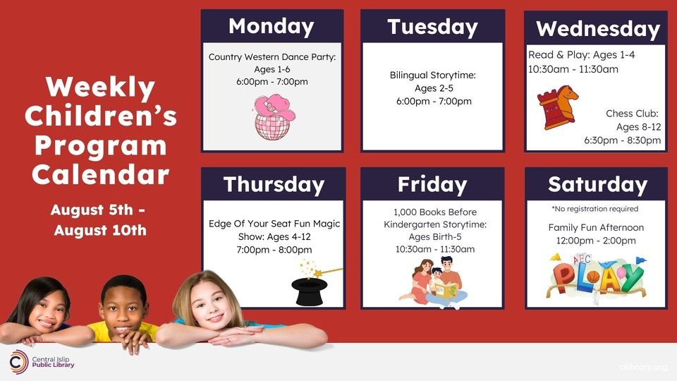 Here's what's happening in the Children's Department this week! 😁 Don't forget to register: bit.ly/3FzkrOE