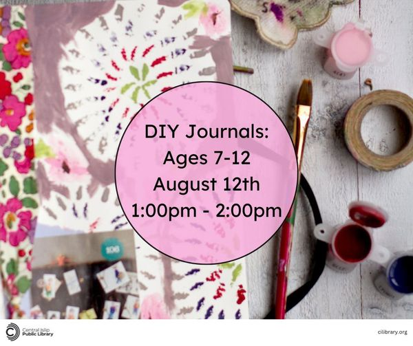 Come create a DIY journal, perfect to get back into the swing of things before the school year begins! Don't forget to register: rb.gy/stev4m