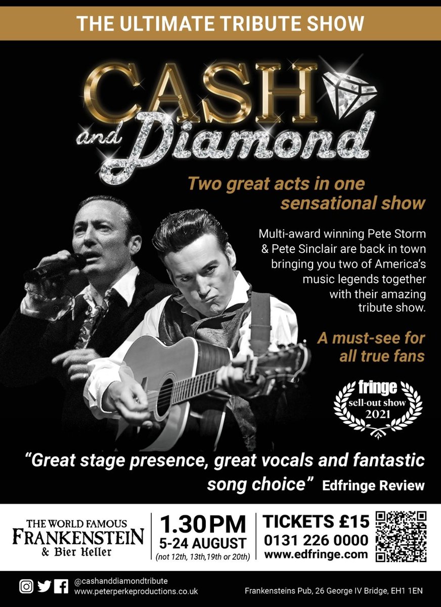 Don't miss out!
The ultimate tribute show to #JohnnyCash and #NeilDiamond is returning to the <a href="/EdFringe/">Edinburgh Festival Fringe</a> 2024.

Tickets on sale now!!

#tributeshow #edinburgh @frankensteinpub #edfringe #edinbrughfestival2024
