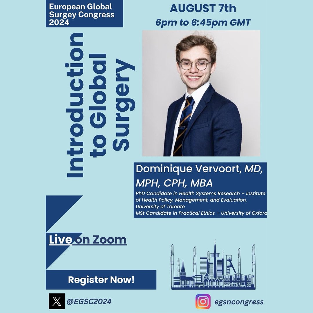 Join us for the first webinar in our lead-up to the inaugural European Global Surgery Congress!

📅 August 7th, 6-6:45 PM GMT on Zoom, featuring 
Register: forms.gle/nPMaUDZ7EUxXxs…
<a href="/DVervoort94/">Dominique Vervoort</a>