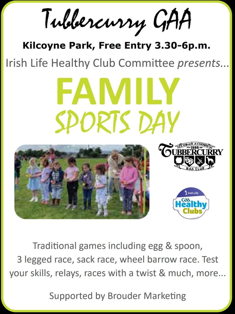This Sunday the 11th August as part of the <a href="/oldfairday/">Old Fair Day</a>   we will be hosting a Family Sports Day which is this year being kindly supported by Brouder Marketing  

Sack Races 3 legged race wheelbarrow race and many more old favourites we will also have a BBQ &amp; admission is free