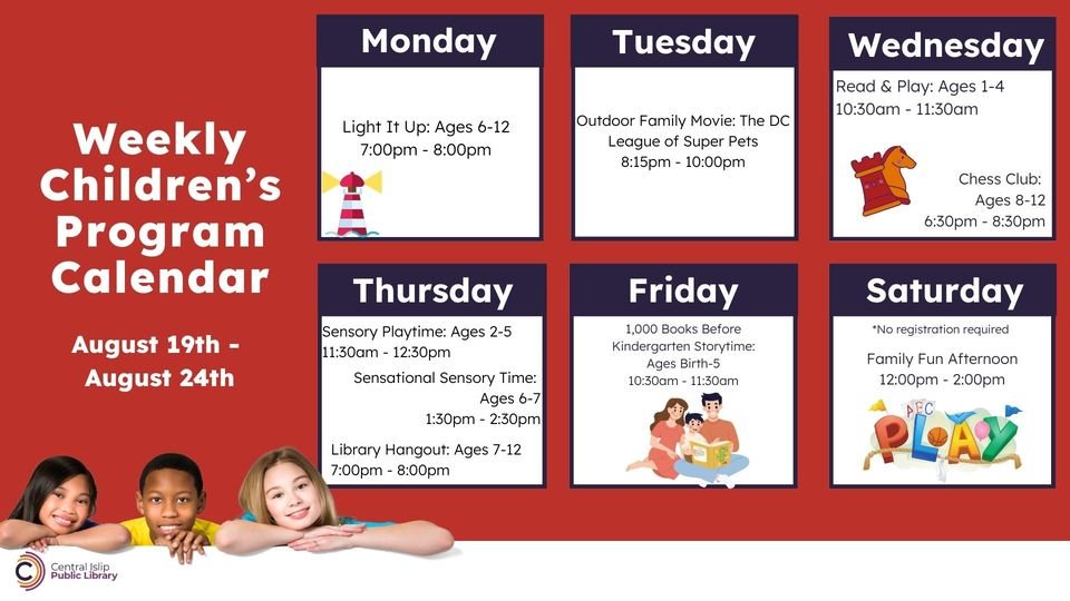 Here's what's happening in the Children's Department this week! 😁 Don't forget to register: bit.ly/3FzkrOE