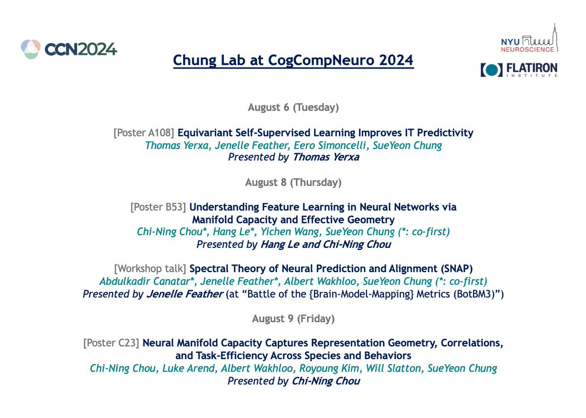 SueYeon Chung (@s_y_chung) on Twitter photo 👋Check out the latest findings from our lab at #CCN2024 <a href="/CogCompNeuro/">CogCompNeuro</a>
Thread & links to preprints below 👇
(1/n) 👋Check out the latest findings from our lab at #CCN2024 <a href="/CogCompNeuro/">CogCompNeuro</a>
Thread & links to preprints below 👇
(1/n)