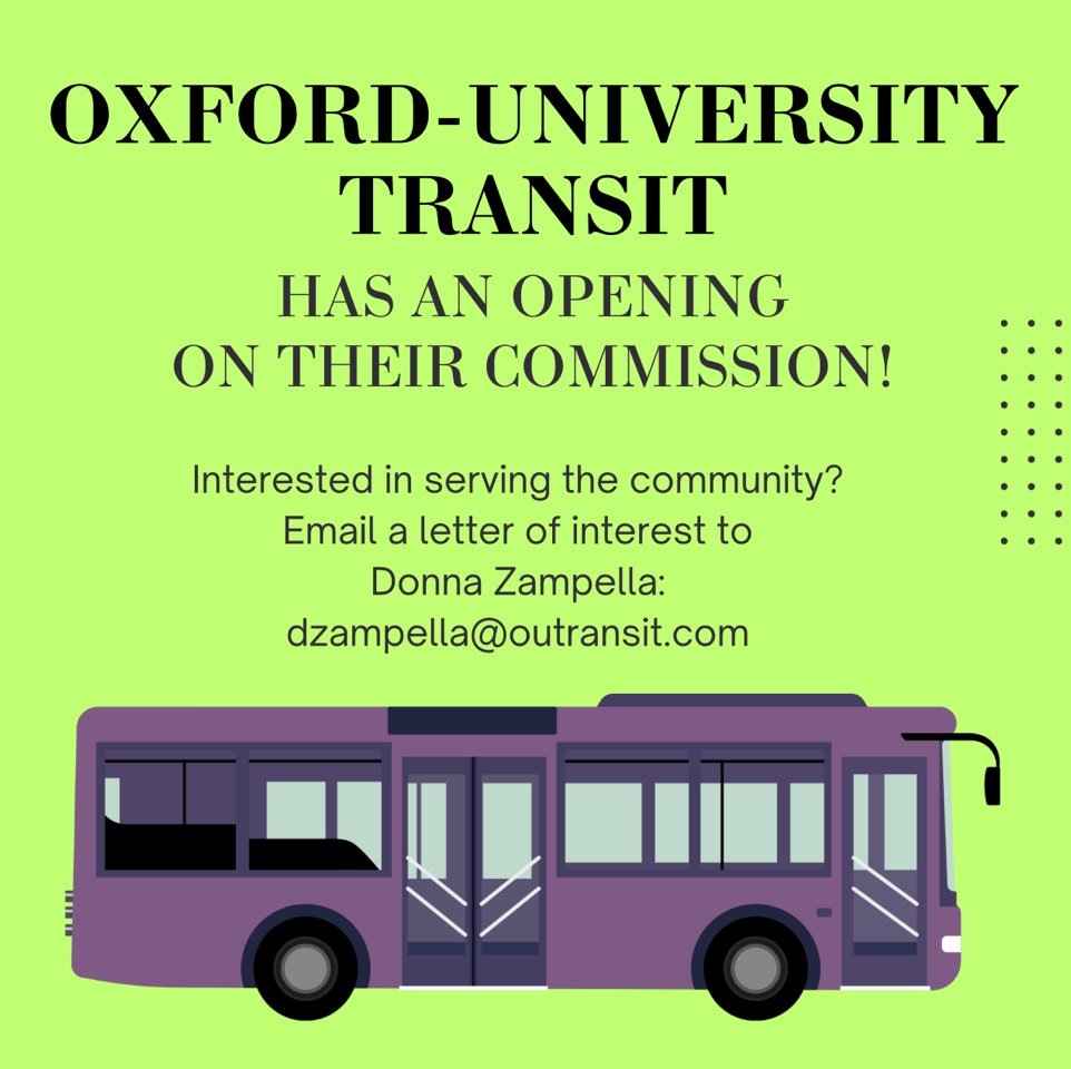 OUT has an opening on their commission! Interested in serving the community? Email a letter of interest to Donna Zampella: dzampella@outransit.com