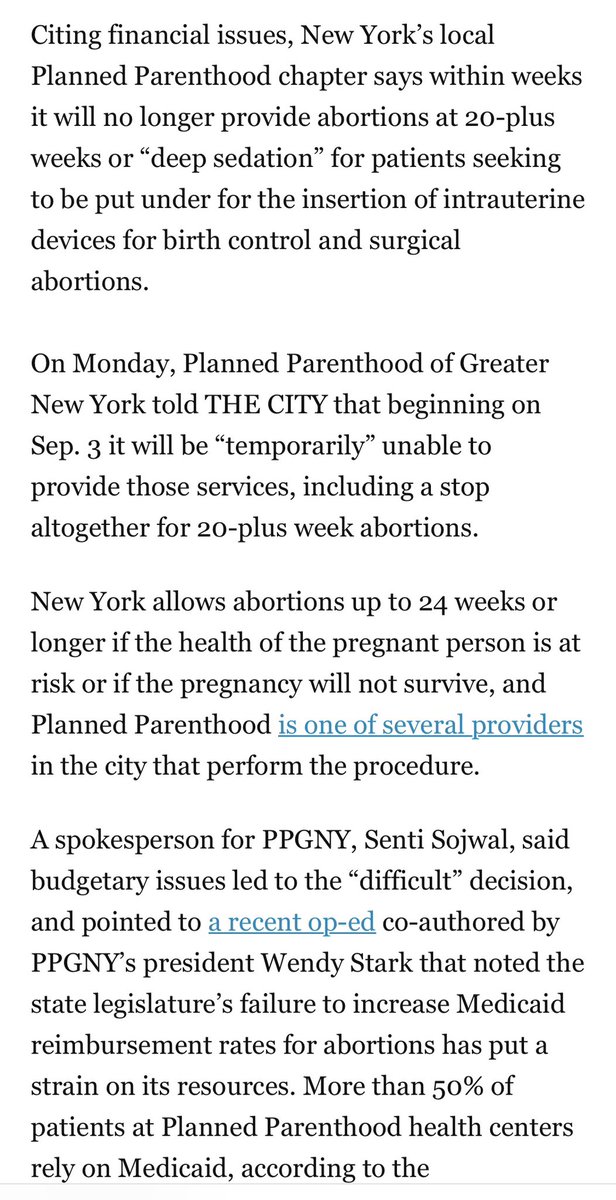 SusanRinkunas's tweet photo. PP of NY said the choice to halt abortions after 20 weeks was a budget decision and pointed to an op-ed about the state failing to increase Medicaid reimbursement rates. So affiliate is indirectly blaming the New York legislature and/or Gov. Kathy Hochul
https://t.co/G8LNQ87gZc https://t.co/tDBRjpV6C6