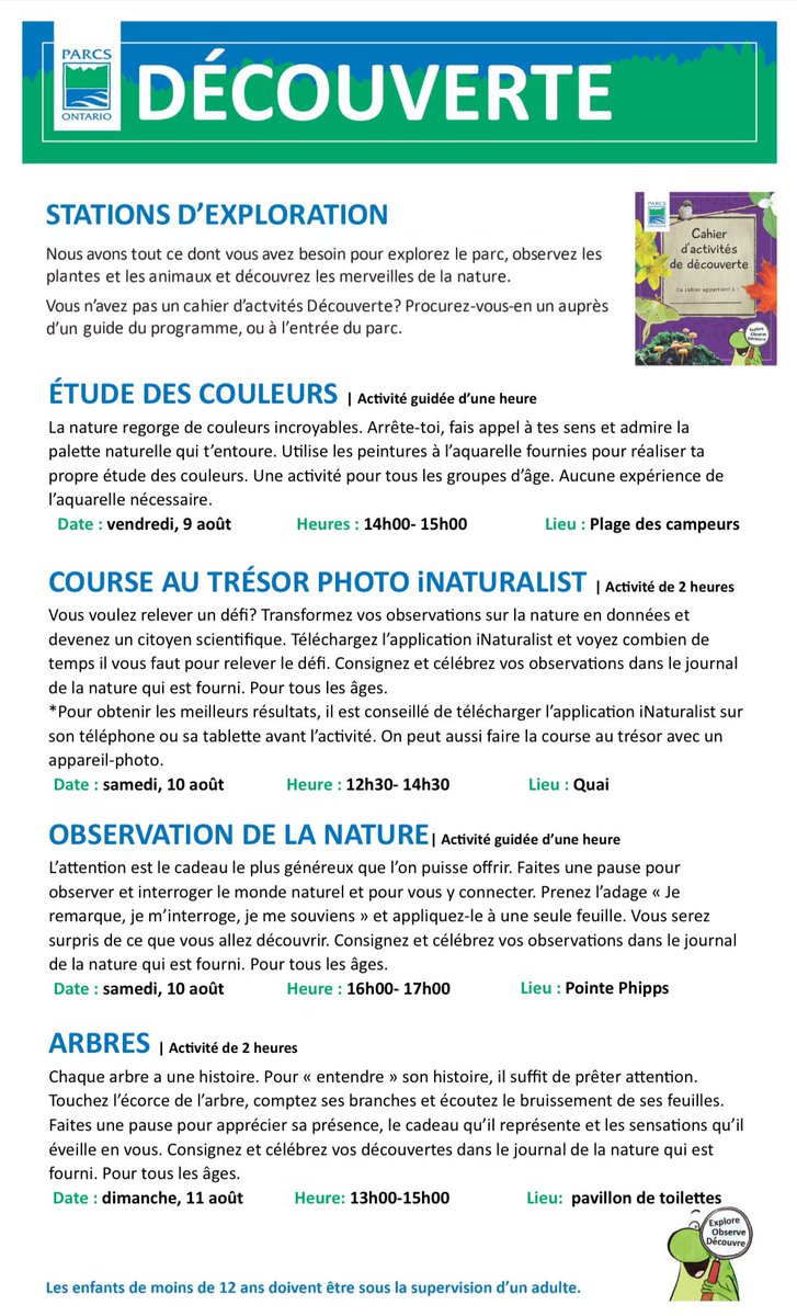 Looking for something to do this weekend? Check out our Discovery Exploration Stations!🌺🦋🌲🐝🦆
#renebrunellepp #ontarioparks #ontarioparksne #discovery

For details visit ontarioparks.ca/park/renebrune…